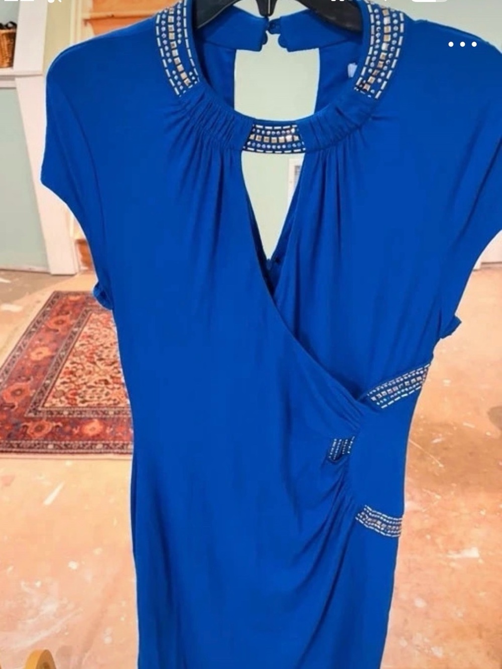 Chico's Royal Blue Embellished Faux-Wrap Tunic Dress